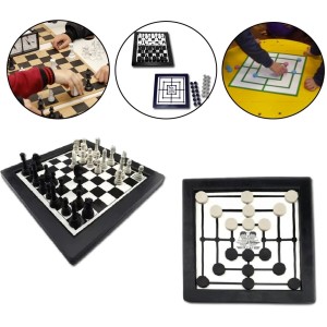 JOGO 3 EM 1 XADREZ DAMA E TRILHA